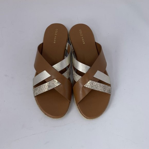 Cole Haan Florens W21144 Slide Sandals Women's 9B Pecan Metallic‎ Leather S0560 - Picture 3 of 10
